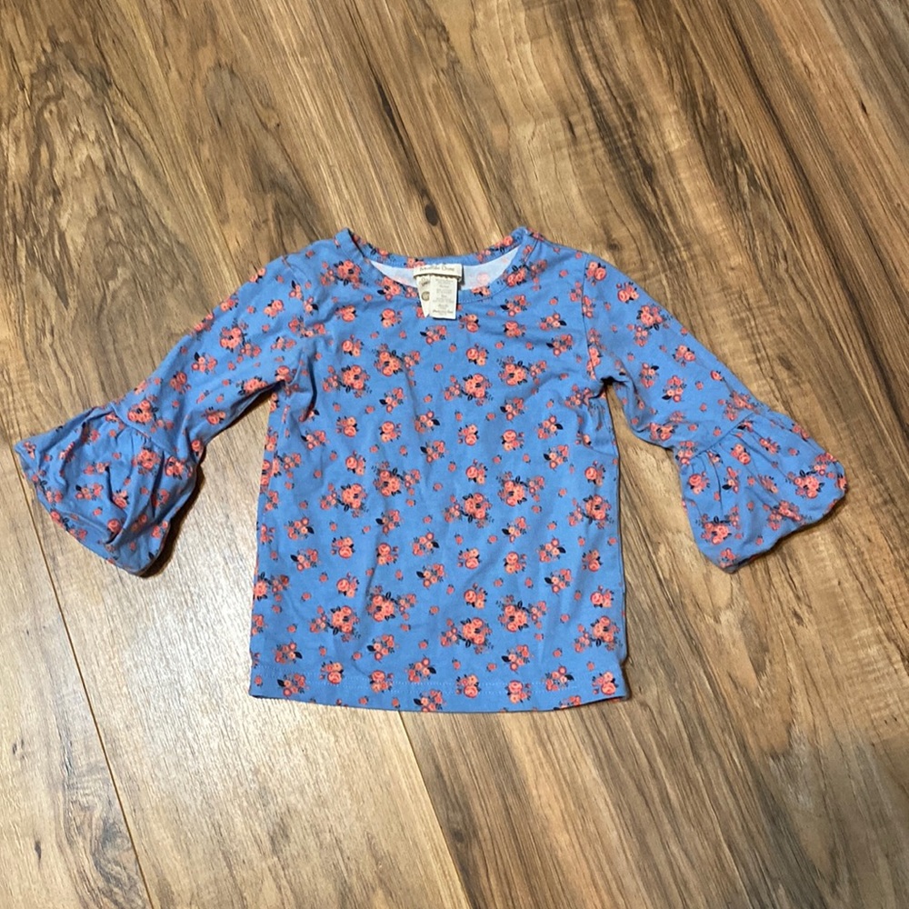 Matilda Jane 18m blue with red/pink floral print quarter length bell sleeves